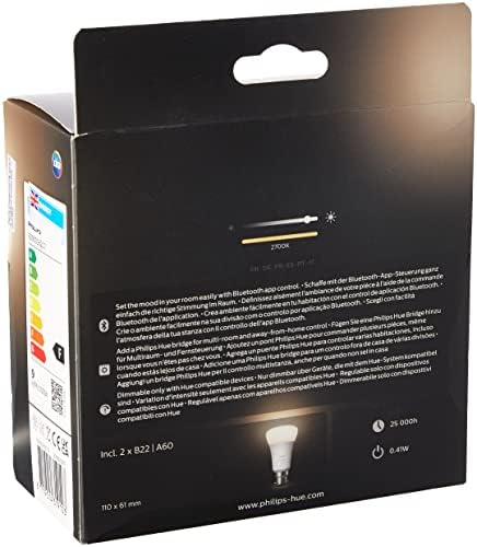 Philips Hue White Smart Bulb Twin Pack LED [B22 Bayonet Cap] - 806 Lumens (60W equivalent). Works with Alexa, Google Assistant and Apple Homekit
