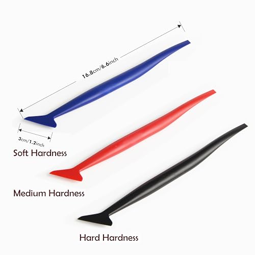Image of FOSHIO Vinyl Car Wrapping Flexible Micro Squeegee Curves Slot Tint Tool Set 3 in 1 with Different Hardness for Installing Vehicle Wraps and Auto Stickers (Pack of 2)