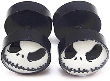 1Pair Jack Skellington Stainless Steel Fake Plug Stud Earrings Screw Back 10mm