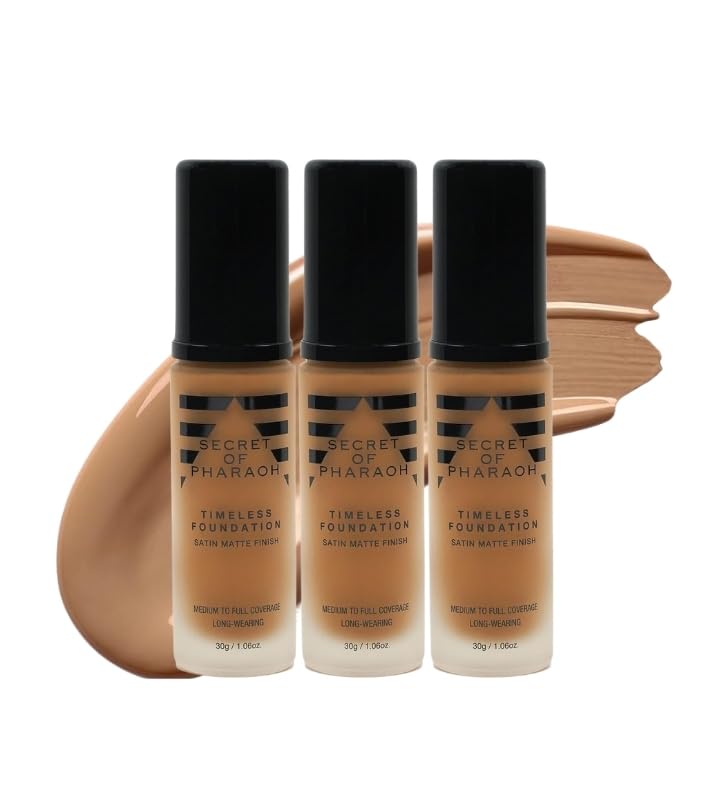 Foundation Full Coverage - 3x Secret of Pharaoh Timeless Foundation - Caramel by EBIN NEW YORK bundle Buildable Satin Matte Finish, Medium to Full Coverage, Oil Absorbing - Gift Set (3 Items)