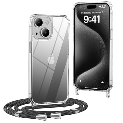 OLEPHY iPhone 13 (6,1 Zoll) transparentes Schutzcase mit verstellbarer Handykette, abnehmbar, bis 160 cm