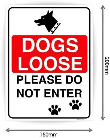 Pack of 2 Do Not Enter Dog Loose Sign Self adhesive Waterproof Vinyl Beware the Dog Sign 150mmx200mm V1140