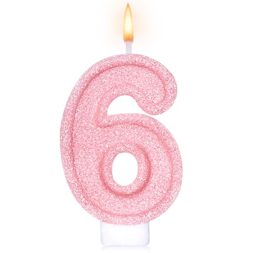 Cute Number 6 Birthday Candle Glitter Pink Number Candles Birthday Cake Topper Decoration Party Supplies Anniversary Celebrations