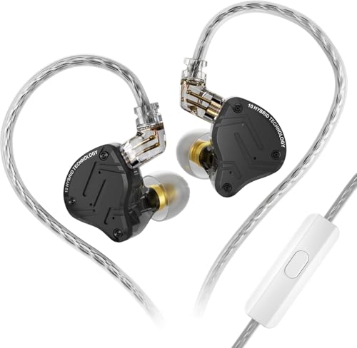 keephifi KZ ZS10 PRO X 4DD 1BA IEM Cuffie con microfono, 2 x 30019s & 1 x 50024s BA Auricolari per monitor in-ear, cablati e sensibili, in lega, auricolari a 2 poli per gaming,
