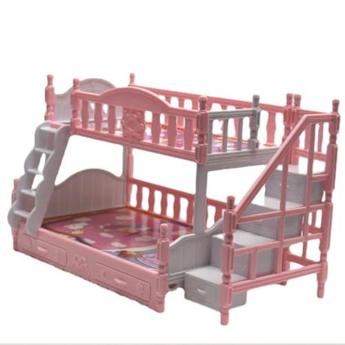 KARLOR Doppelstöckiges Bett rosa, Klein Bett für Puppen Prinzessin Miniatur Bett Spielhaus Mini Bett Möbel Etagenbett im europäischen Stil, Mädchen Puppenbett 22 * 11.5 * 14 cm
