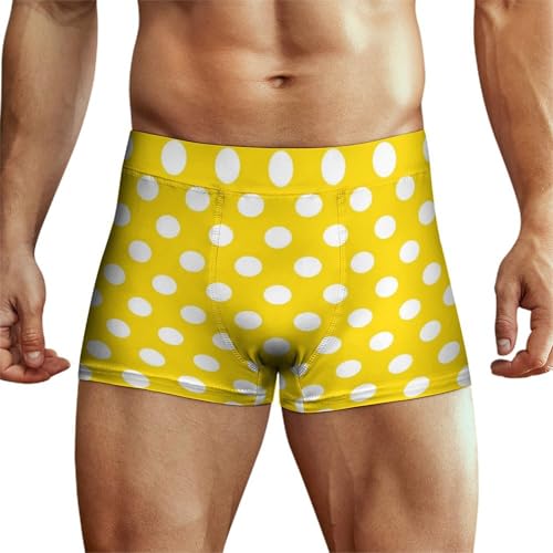 Yellow Polka Dot Print (a) Mens Underwear, Soft Boxers for Men, Moisture-Wicking Breathable Boxer Briefs