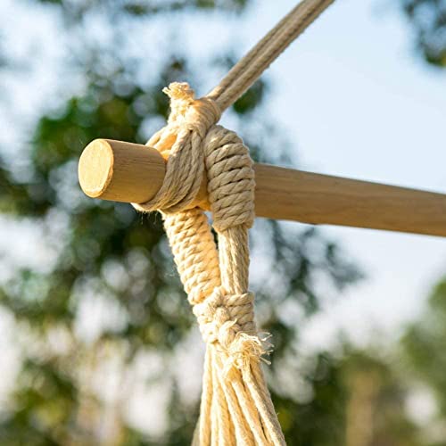 Hammock Chair Hanging Rope Swing, Hanging Chair For Bedroom - Max 265 Lbs - 2 Seat Cushions Included - Steel Spreader Bar With Anti-Slip Rings - For Any Indoor Or Outdoor Spaces (Beige) #TOP2