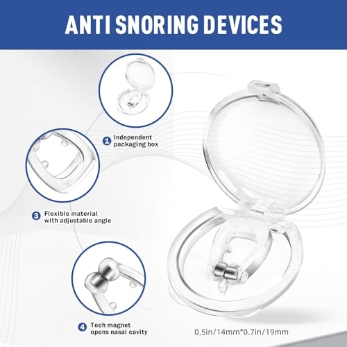 OHALEEP Anti Snoring Devices, Snore Stopper with Adjustable Magnet, Silicone Nose Clip Stop Snoring, Effective to Relieve Snoring, Snoring Solution for Comfortable and Quieter Sleep, Clear, M