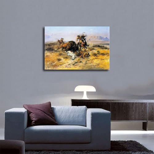 Décoration murale Charles M Russell Buffalo Hunt tableau toile bureau 20x30 - 5