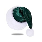 Eoocan Santa Hat, Santa Hat for Adults, Unisex Velvet Comfort Green Christmas Hat Hats Extra Thicken Classic Plush for Christmas New Year Festive Holiday Party Supplies