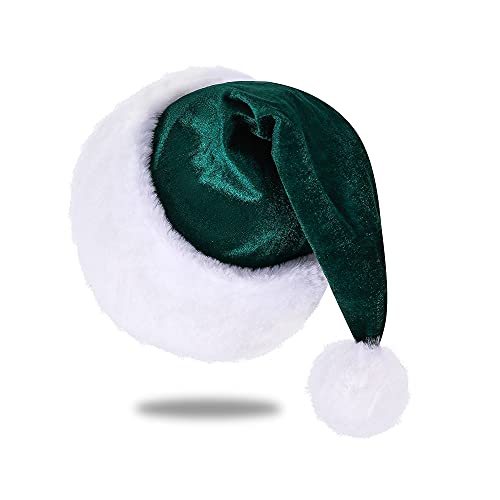 Eoocan Santa Hat Santa Hat for Adults Unisex Velvet Comfort Green Christmas Hats Extra Thicken Classic Plush for Christmas New Year Festive Holiday Party Supplies