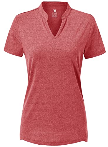 T-shirt running femme col en V rouge donhobo pour yoga et fitness