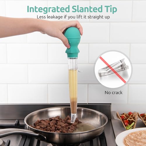 Image of U-Taste 1.5oz Angled Turkey Baster - 228.2℉ Heat Resistant Food Grade Tritan and Silicone Large Octopus Bulb Baster Set with Cleaning Brush for Cooking Basting Meat Poultry Beef Chicken (Aqua Sky)