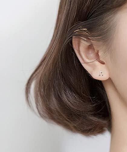 Asymmetric Music Note S925 Sterling Silver Unique Small Minimalist Stud Earrings for Women Teen Girls Music Lovers Tiny Simple Post Personalized Hypoallergenic Tragus Cartilage Piercing Jewelry Gifts