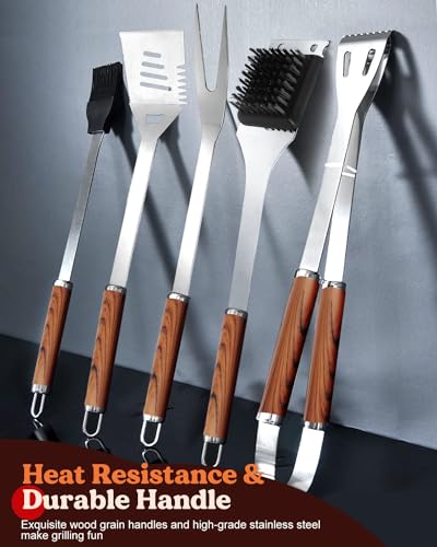 7-in-1 BBQ Tools Set Extra Thick Stainless Steel Grill Tool Set with Storage Bag, Premium Complete Outdoor BBQ Utensils Set Professional Barbecue Accessories BBQ Kit for Men and Women Gift