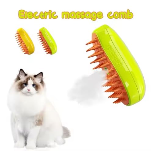 3-in-1 Steam Pet Brush for Cats & Dogs – Self-Cleaning Spray Comb for Grooming, Shedding & Massaging – Quiet Rechargeable Electric Steamer Hair Remover with Mist – Indoor Spa Tool (Green)