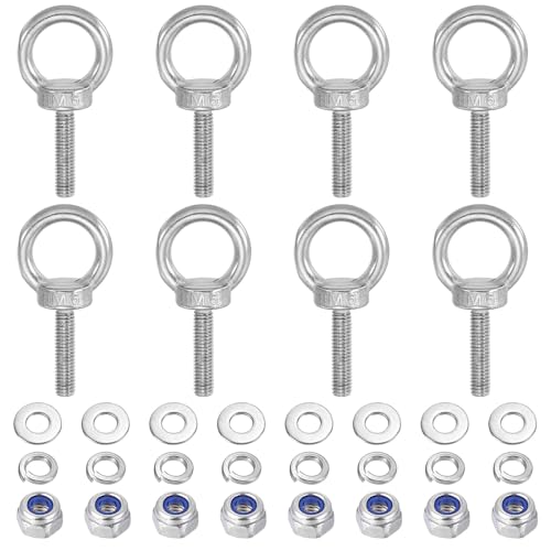 PATIKIL M6 x 25mm Lifting Shoulder Eye Bolt, 8Pcs 304 Stainless Steel Lifting Ring Threaded Eyebolt with Nuts Washers for Hanging Hammocks Articles