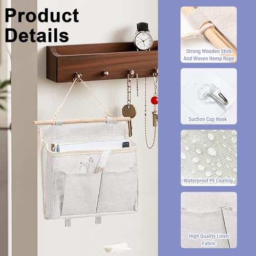 CATELL 3 Stück Hängeorganizer Hängende Aufbewahrungstasche 3 Fächer Tür Organizer Leinen Hohe Kapazität Hängeaufbewahrung Beige Organizer Hängend mit 3 Haken hängeorganizer tür für Büro Zuhause Bad