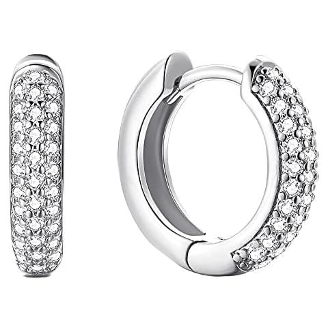 Bold Crystal Huggies | .925 Sterling Silver | Paved CZ Dome Huggie Earrings | Chunky Small Hoop Cartilage Tragus Hoops, Metal, Cubic Zirconia Cover