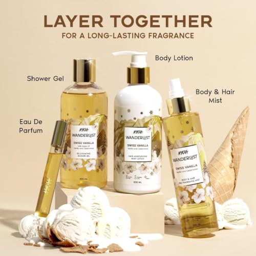 Image of Nykaa Wanderlust Swiss Vanilla Hair & Body Mist 100ml | Long-Lasting Fine Fragrance Mist | Vanilla & Cedarwood | Travel Friendly, Lightweight, Non-Sticky