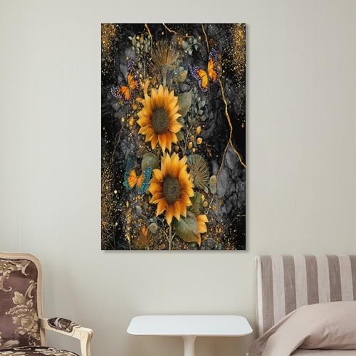 Lienzo de ensueño floral con mariposa y mármol para llenar de calidez tu hogar 7
