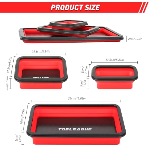 TOOLEAGUE 3Pcs Collapsible Magnetic Parts Tray Set with 15Lb Magnetic Pickup Pen,3 Different Size Silicone Foldable Tool for Organizing Screw Bolts Nuts Washers Pins and Other Small Metal Parts by TOOLEAGUE - Image 3