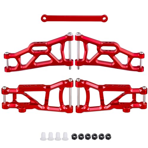 CrazyHobby 4PCS Aluminum Front & Rear Suspension A-Arms Set and Tie Bar for 1/10 Traxxas Slash 2WD Upgrades Parts, Replacement of 2555 3631 2532 (Red)
