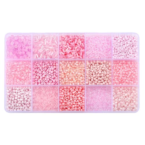 15 Grid Pink Glass Seed Bugle Tube Beads Kit for Jewelry Making DIY Craft