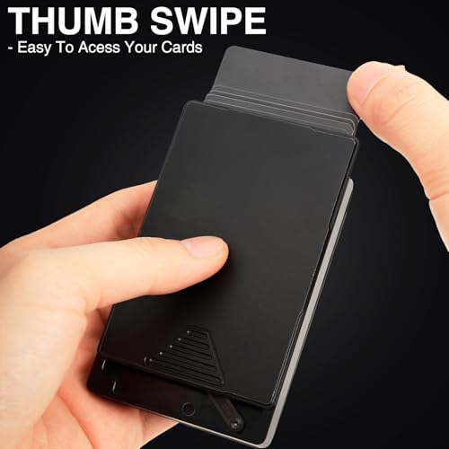Slim Card Holder Wallet For Men, Mens Pop Up Wallet RFID Blocking,Thumb Swipe,Minimalist Wallet Metal Aluminum With Money Slot,Holds 1-8 cards,Add-On Cash Pocket (Jet Black)2