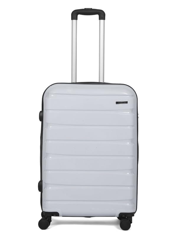 Image of Teakwood Medium Cabin Size 8 Wheels Trolley Bag, Hard Cabin with Zipper Closure, Adjustable Push Button & Cross Side Strap, TSA Lock System 360 Degree (Medium, Silver)