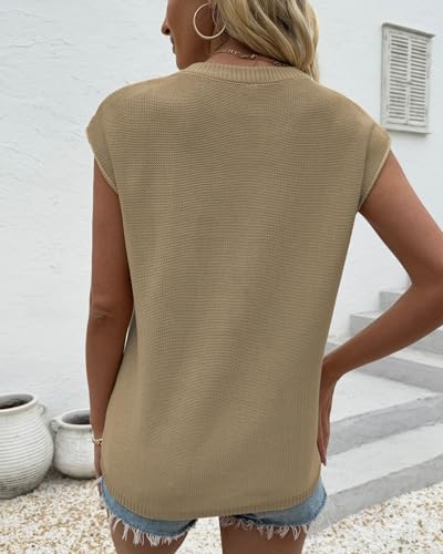 Image of COSSEN Womens Summer Cap Sleeve Tops Trendy Casual Crew Neck Knit Lightweight Sweater Pullover Top