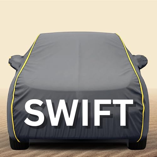 Image of 100% Waterproof Swift Car Cover Heavy Duty - Premium Polyester Car Body Cover, All Weather Outdoor Protection, UV Resistant, Dustproof, Windproof, Heat Resistant, Scratch Resistant (Grey)