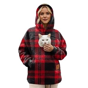 Katzenpullover Damen Hoodie Känguru Tasche Hoody Sweatshirt Mit Katzen Hund Tasche Langarmshirt Lässig Hoodie Pullover Haustiertasche Sweatjacke Katzenpulli Haustier Sport Hoodies Schwarz Rot Xl 6xl