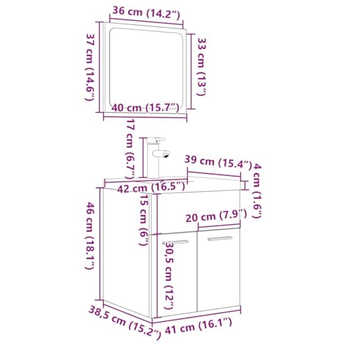 Mueble de baño gris hormigón con espejo, armario para lavabo y columna auxiliar de madera 4