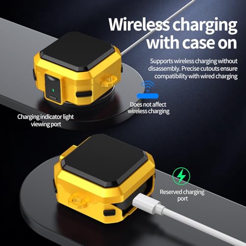 Image of Hybrid Lock Armor Case Cover for Samsung Galaxy Buds 4 and 4 Pro, Rugged, Shockproof with Heavy Duty Carabiner (Yellow, Armor with Lock)
