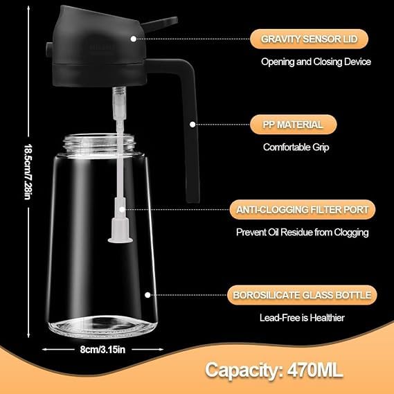 Image of RARE-ZONE 500ml Oil Sprayer and Dispenser Bottle, 2-in-1 Cooking Oil Spray and Pourer for Air Fryer, Vinegar and Kitchen Use, (Multicolor)