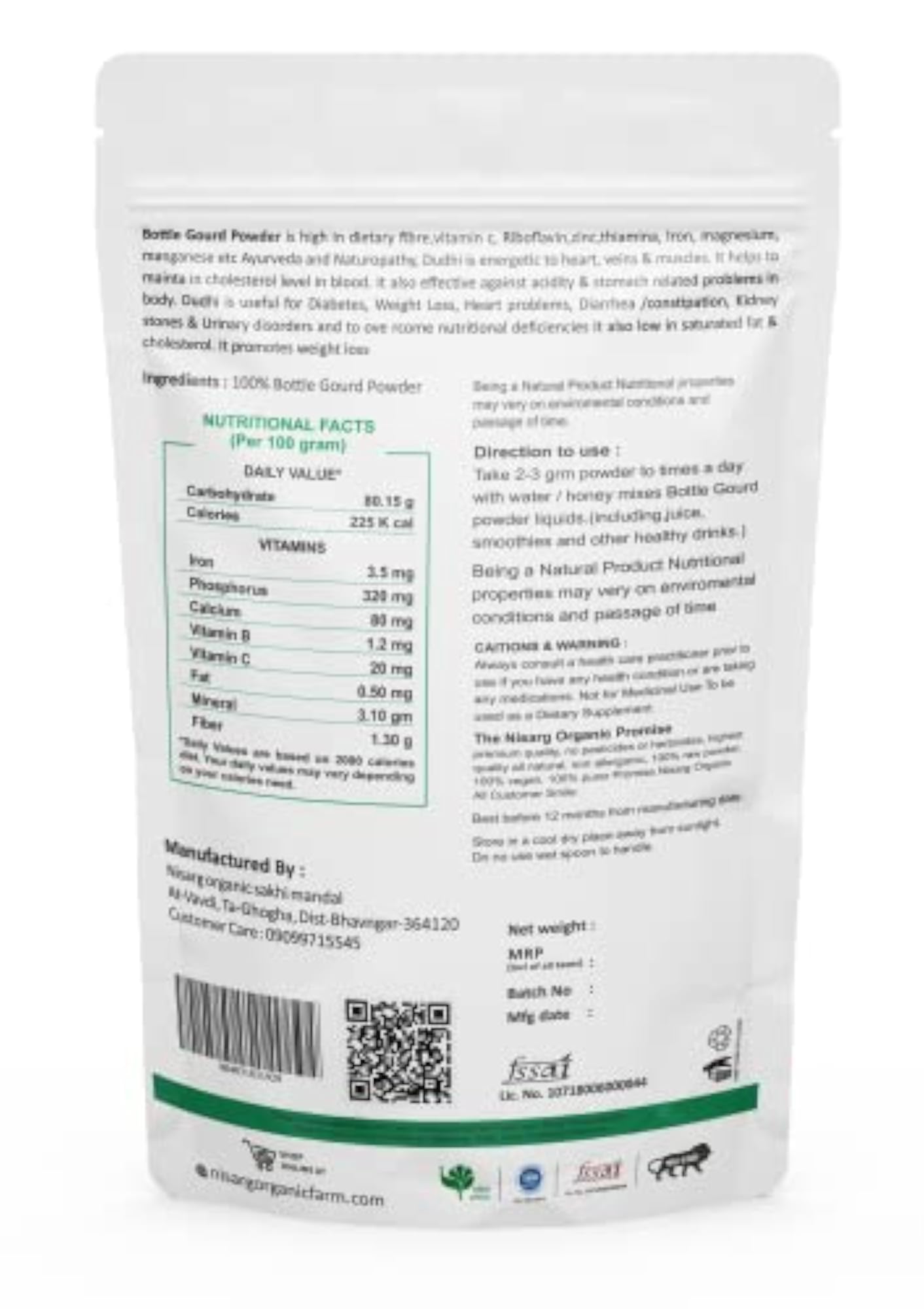 Organic Lauki Bottle Gourd Powder, 100 Gram