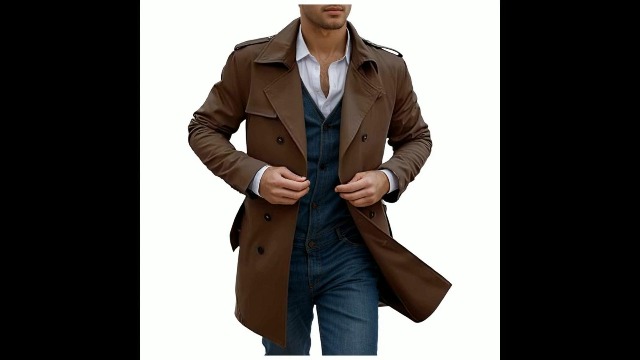 Mens Trench Coat Spring Fall Casual Overcoat Double Breasted Coats
