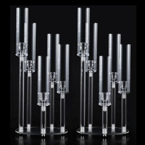 2PCS Acrylic 5 Arm Clear Candelabra Centerpiece for Table Centerpiece