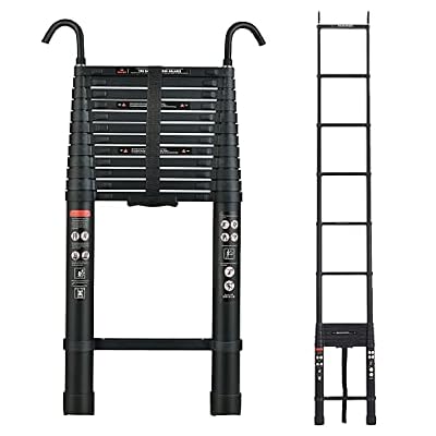 16.5FT/5M Telescoping Ladders EN131 Standards Black Multi-Purpose Telescopic Ladder Folding Loft Attic Ladder Folding Aluminum Extension Ladder for Home Building Maintenance Garden Work Access Loft