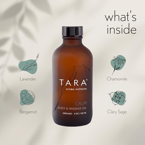 Image of TARA Spa Therapy Calm Body & Massage Oil - Premium Organic Oil for Stress Relief & Relaxation, 100% Pure Essential Oils, Lavender, Mandarin & Chamomile, 4 oz