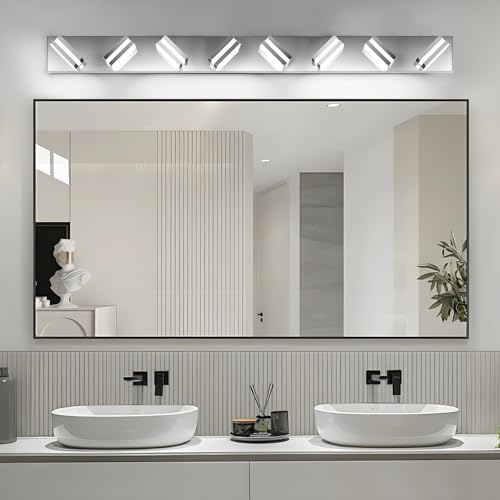 Image of IZORRO LED Modern Bathroom Lights Fixtures(8-Light,Dimmable,360Rotate),Chrome Acrylic Wall Lighting,Vanity Lights for Bathroom Over Mirror - 6000k 48In (No Assembly Required)