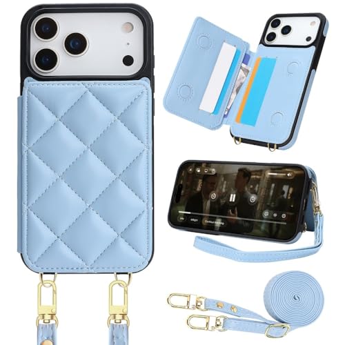 Étui Samsung Galaxy Z Flip 5 antichoc bleu avec bandoulière et porte-cartes pratique