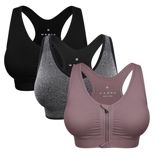 Women's Zip Front Sports Bra Wireless Post-Surgery Bra Padded Surgical