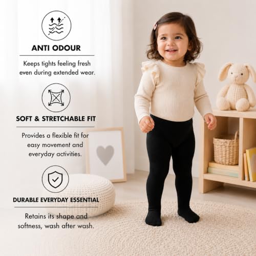 Image of Supersox Cotton Tights for Babies | Combed Cotton, Breathable, Moisture Absorbent & Anti Odour | Soft, Stretchable Full-Length Baby Tights for All-Day Comfort | Pack of 1