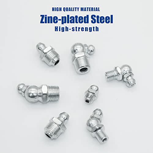 Image of Grease Fittings Kit, 120Pcs SAE Zerk Assortment, Hydraulic Standard With 1 /4 inch, 1 /8 inch Straight, 90 Degree, 45 Degree Angled