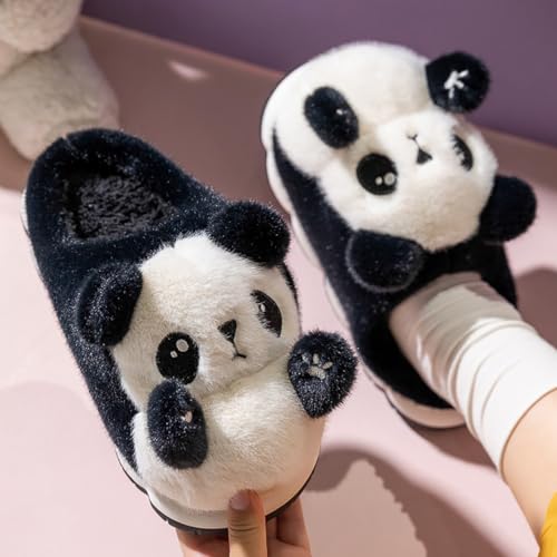 HANDKEI Fluffy Women's Panda Plush Slippers - Rubber Anti Slip Home & Outdoor4