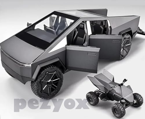 Image of 1:32 Scale Die-Cast CyberrTruck Pick-Up Trailer with 6 Openable Doors Pull Back Action,Lights & Music (Diamond Black)