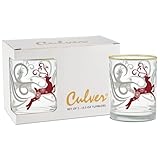 Culver 22k Gold Rim Holiday Reindeer Swirls DOF Double Old-Fashioned Glasses, 13.5-Ounce, Gift Boxed Set of 2