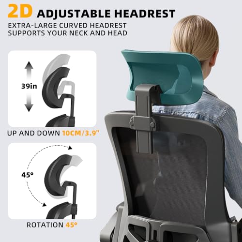 Image of Ergonomic Office Chair Desk Chair with Adjustable Lumbar Support | Mesh Computer Chair Home Office Desk Chair with Flip-up Armrests Executive Task Chair Comfy Mesh Gaming Chair (Black-Black)